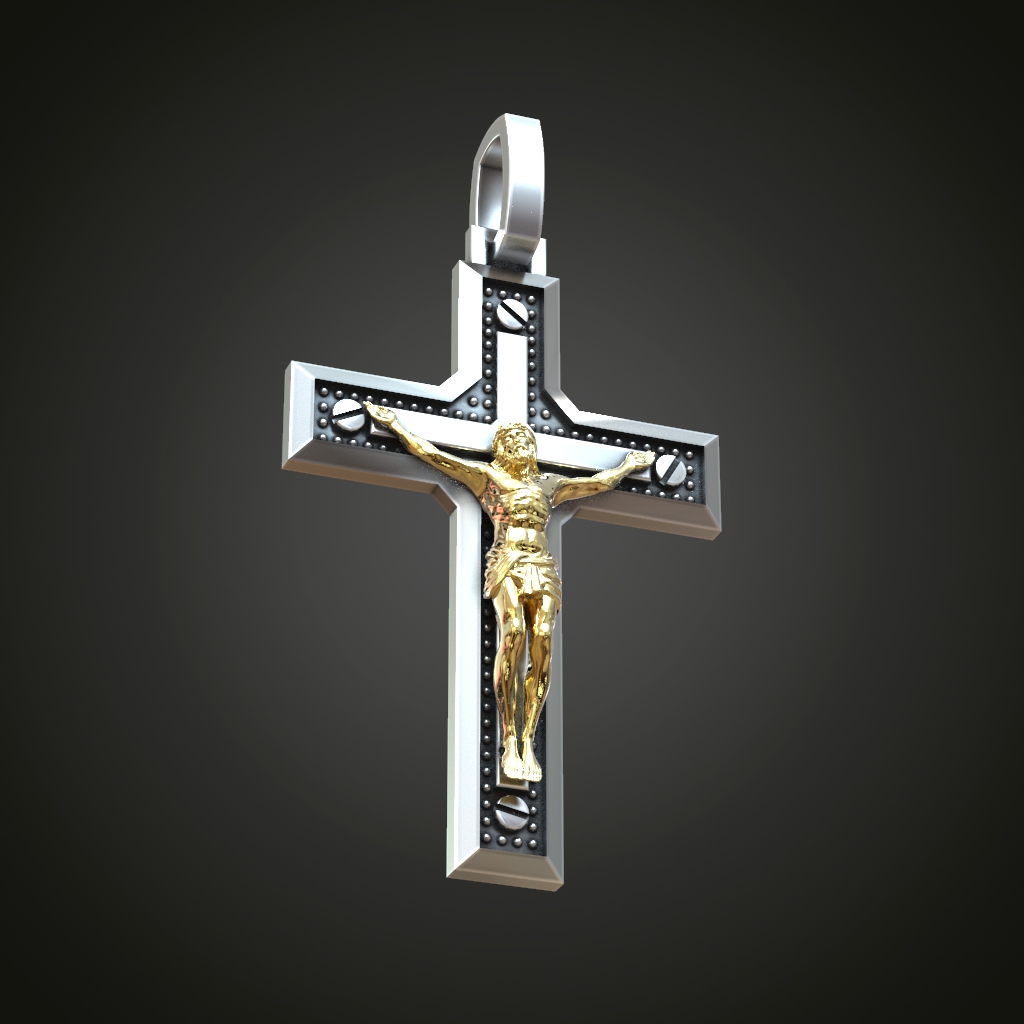 Crucifix Pendant with Riveted Border Detail — view 4