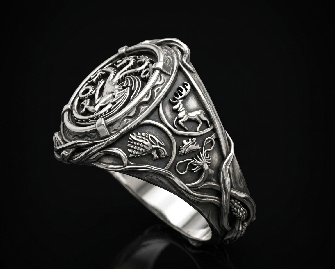 Fantasy Heraldry Signet Ring with House Sigils — view 8