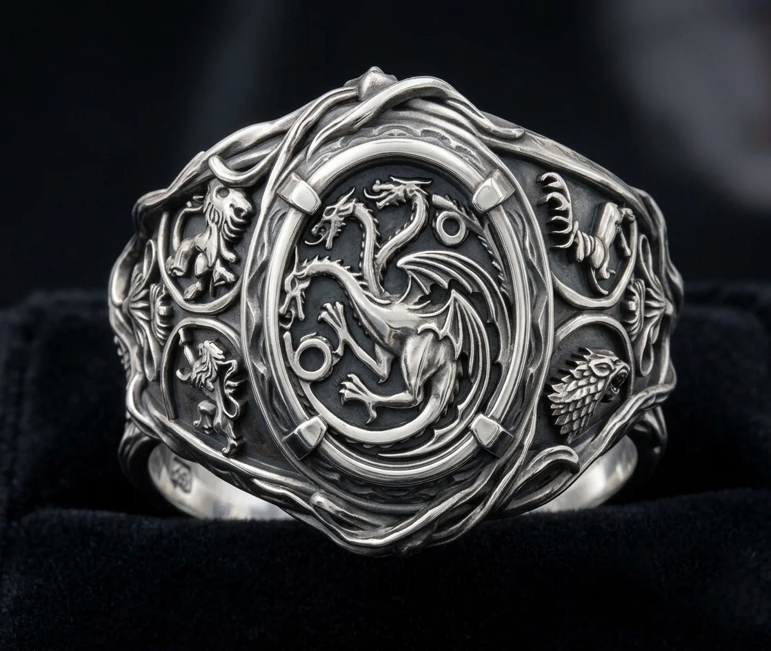 Fantasy Heraldry Signet Ring with House Sigils