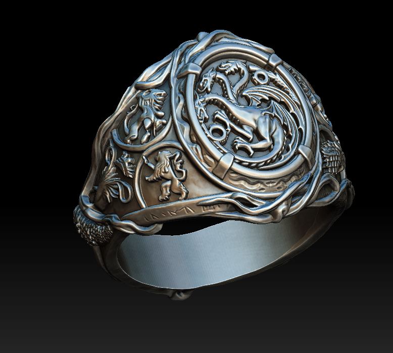 Fantasy Heraldry Signet Ring with House Sigils — view 2