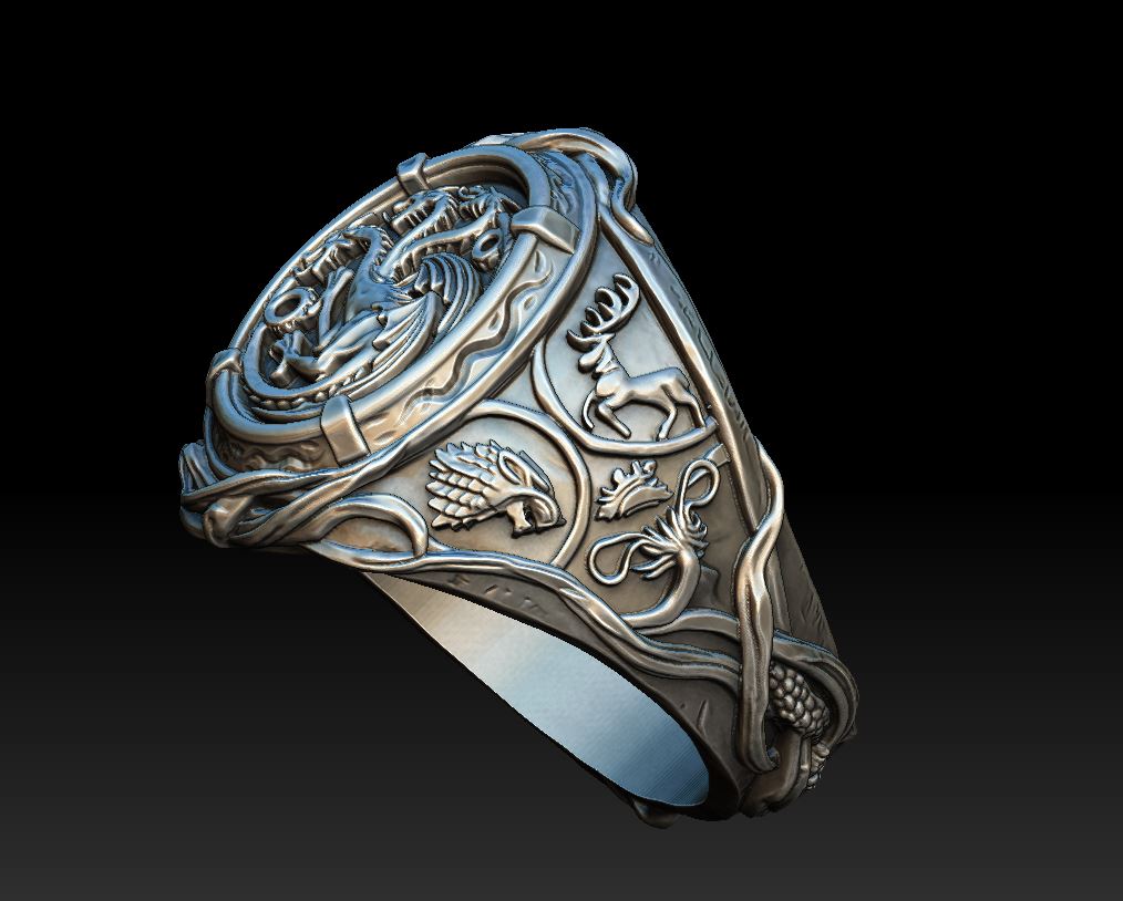 Fantasy Heraldry Signet Ring with House Sigils — view 4
