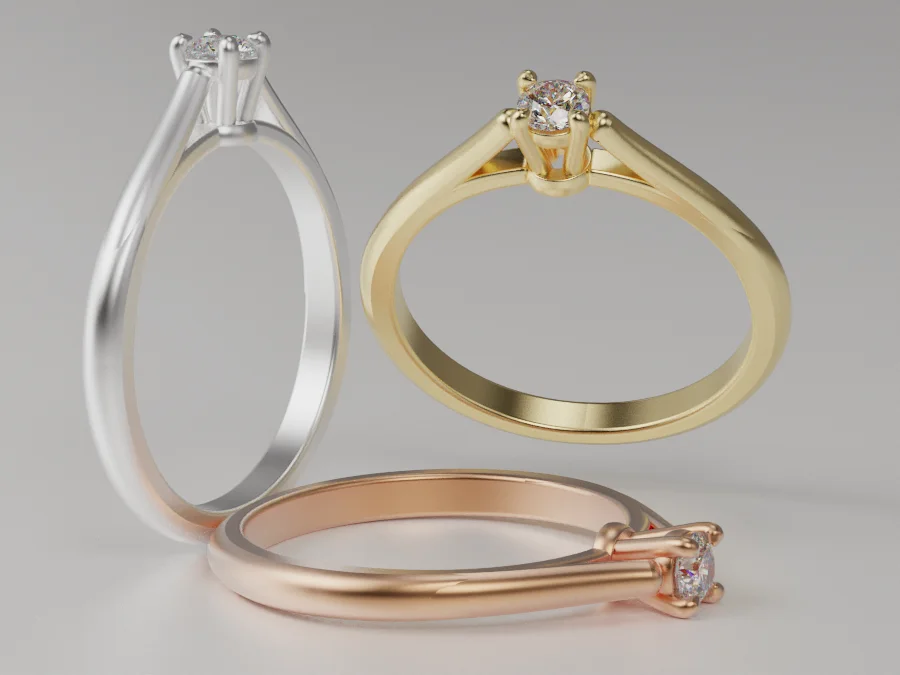 Round Solitaire Cathedral Shank Ring