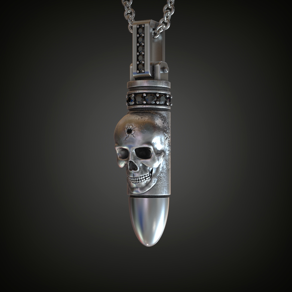 Gothic Skull Bullet Pendant with Gem Set Bail — view 5