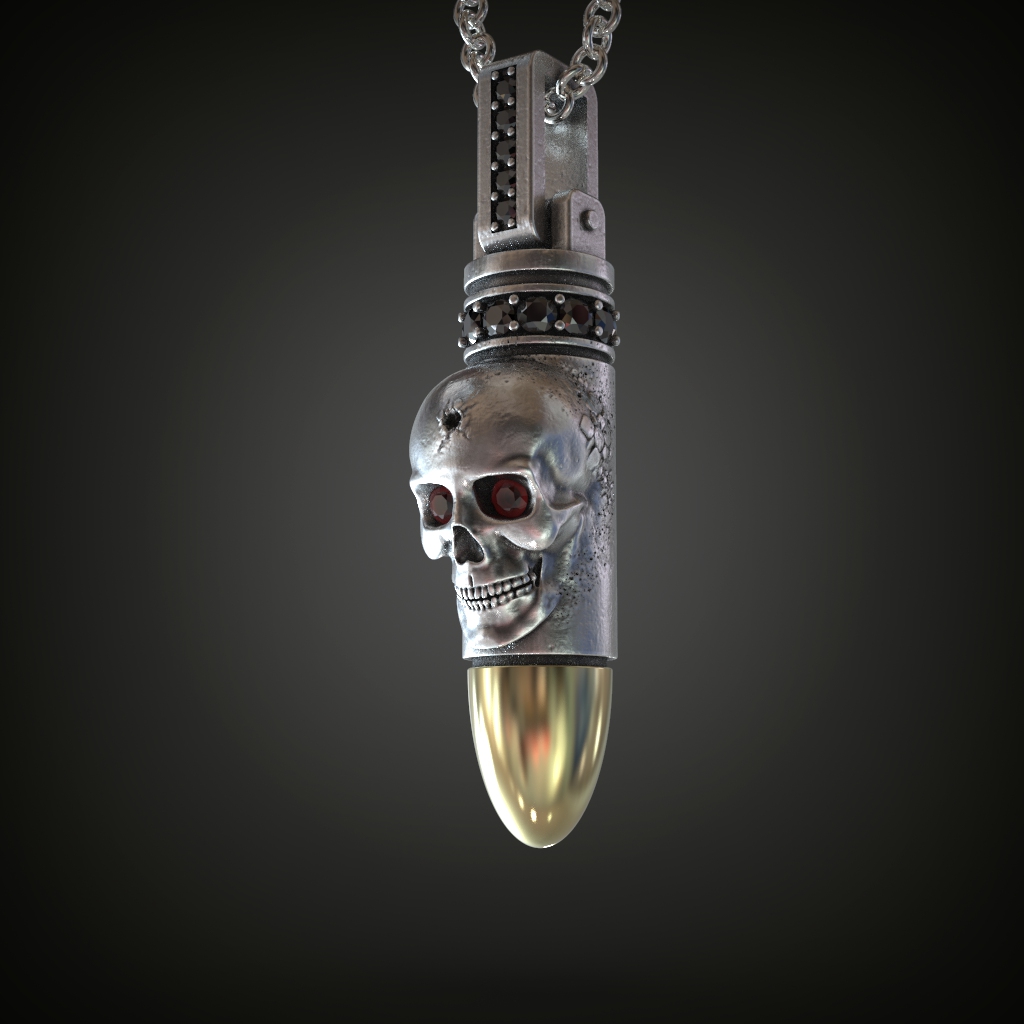 Gothic Skull Bullet Pendant with Gem Set Bail — view 4