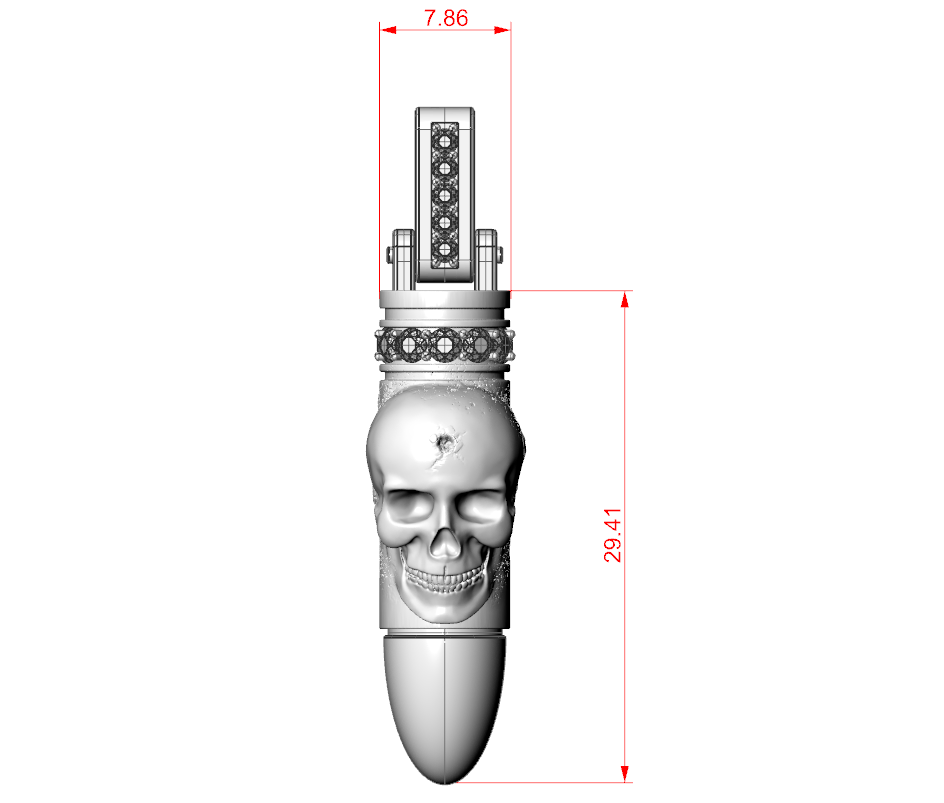 Gothic Skull Bullet Pendant with Gem Set Bail — view 6