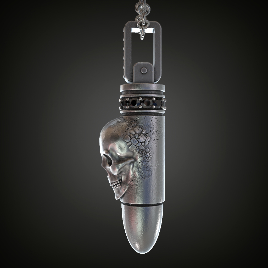Gothic Skull Bullet Pendant with Gem Set Bail — view 3