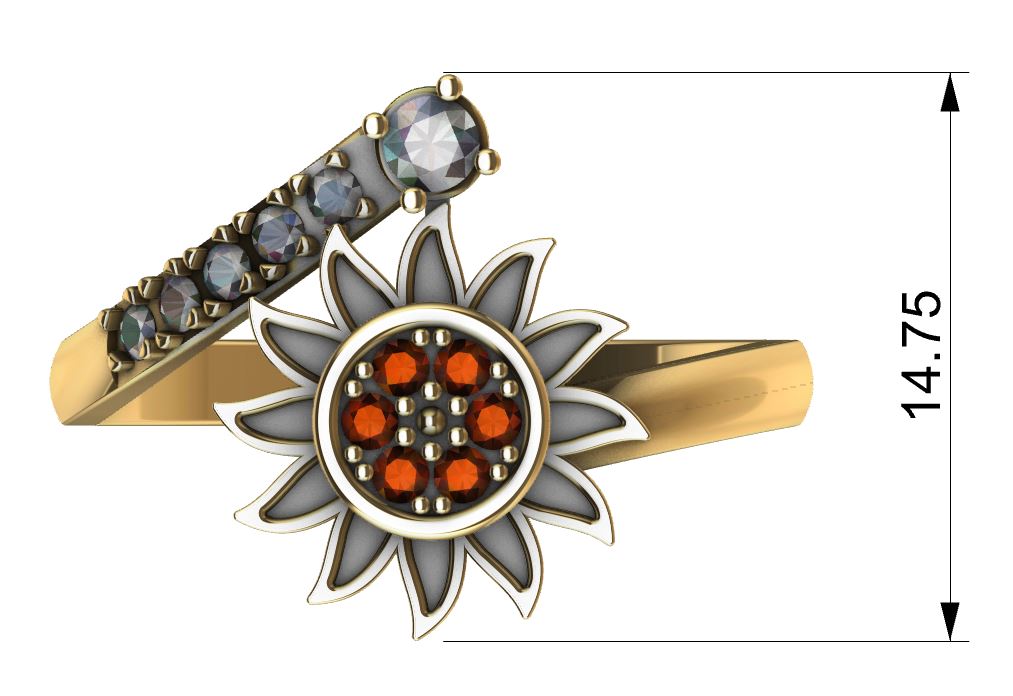 Elegant Sunflower Gemstone Ring — view 2