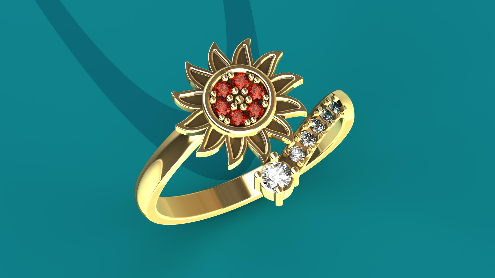 Elegant Sunflower Gemstone Ring