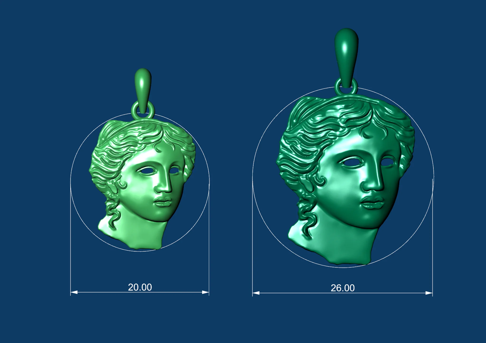 Aphrodite Greek Goddess Pendant 3D Print Jewelry Model — view 2