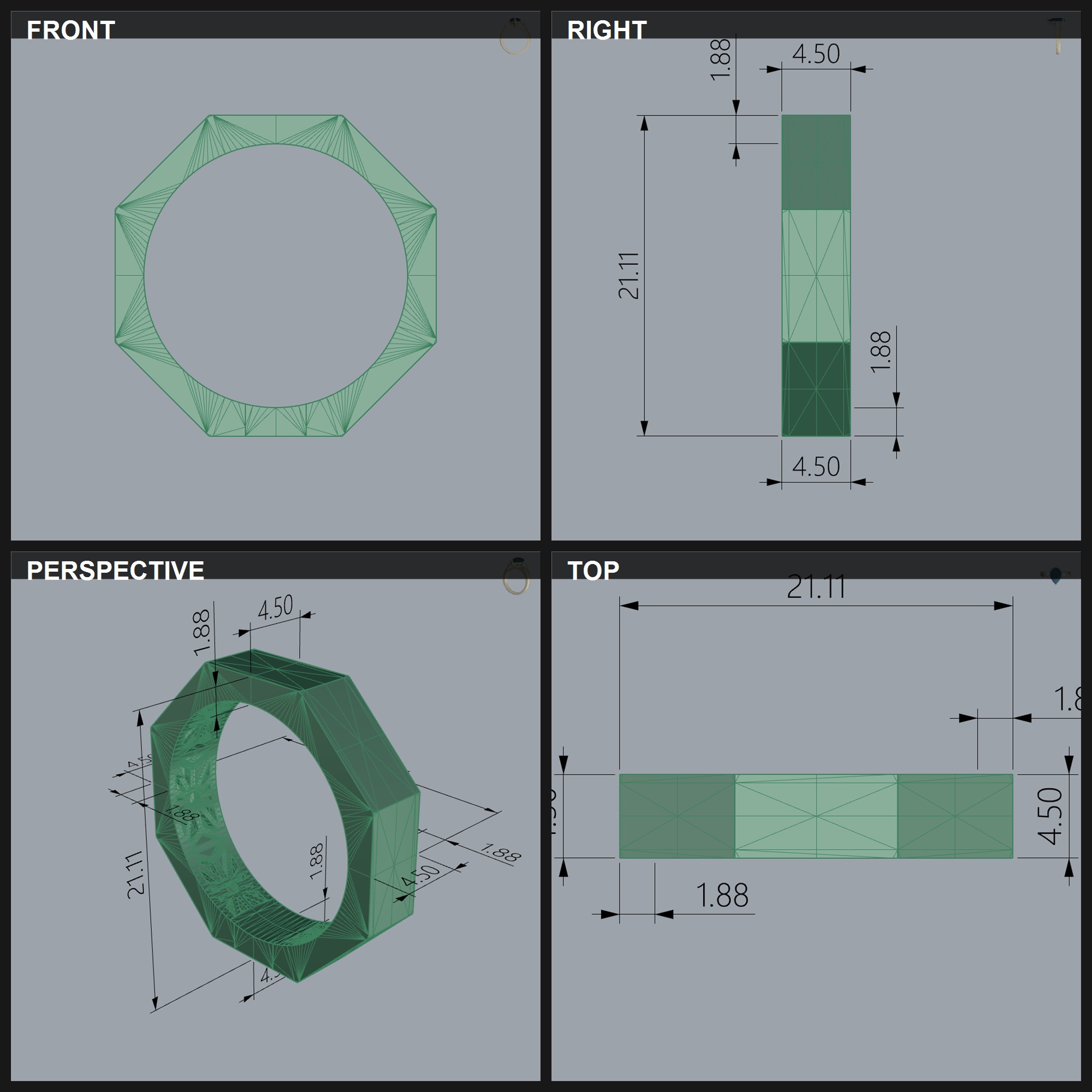 Octagonal Faceted Band Ring Geometric — view 3