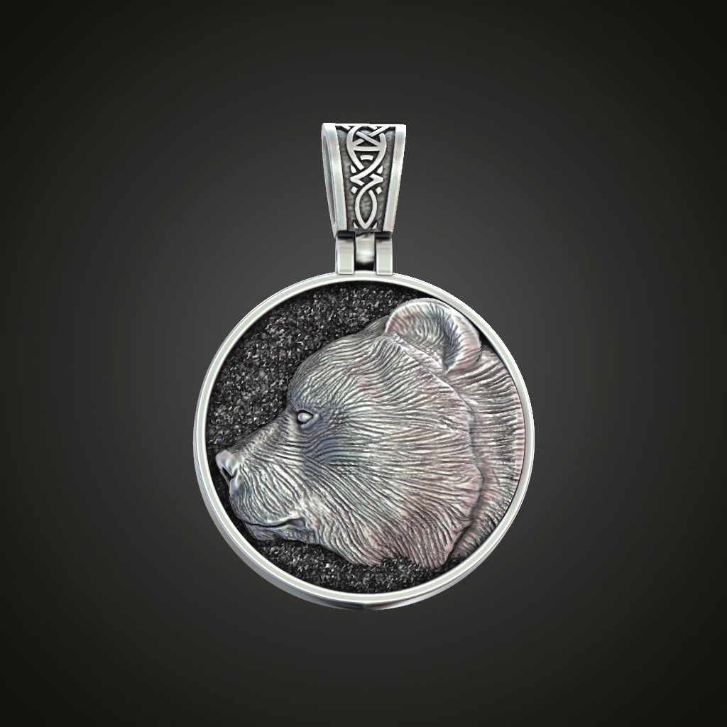Bear Head and Paw Relief Pendant with Knotwork Bail