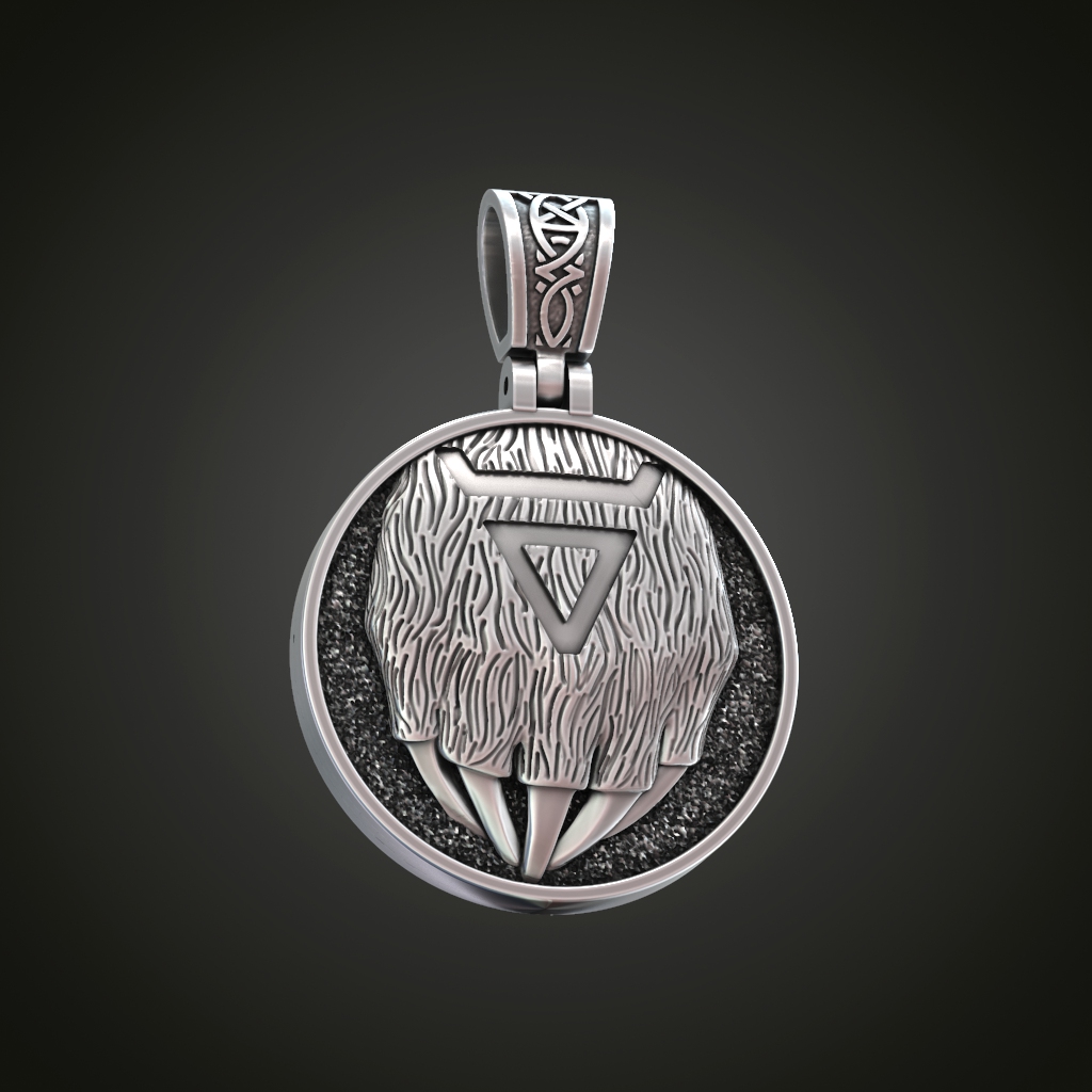 Bear Head and Paw Relief Pendant with Knotwork Bail — view 2