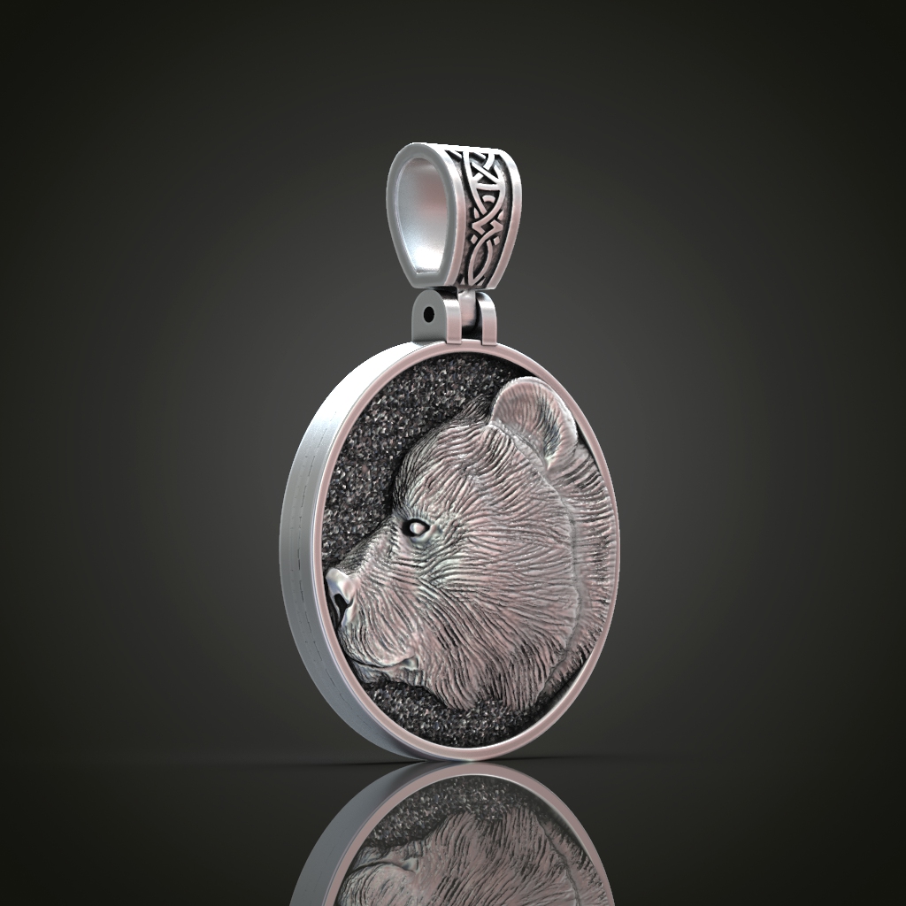 Bear Head and Paw Relief Pendant with Knotwork Bail — view 3