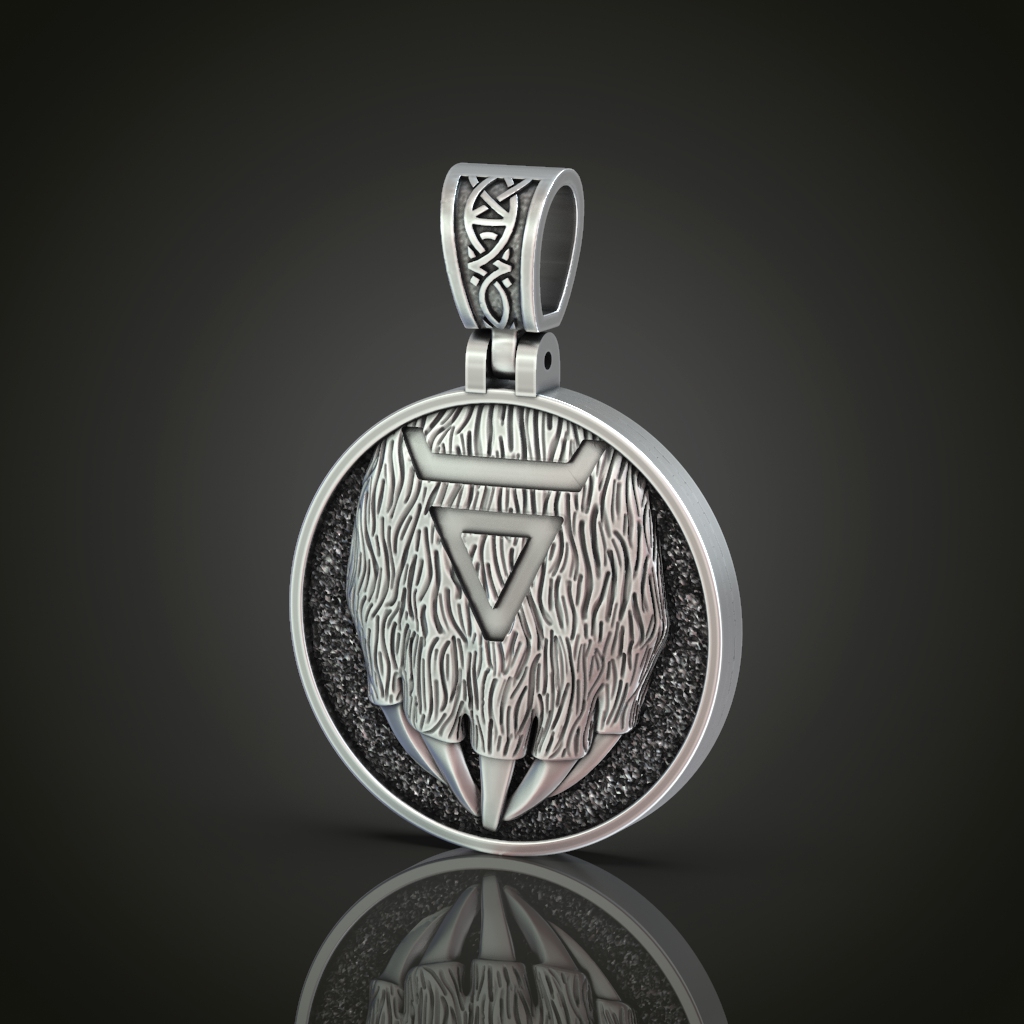 Bear Head and Paw Relief Pendant with Knotwork Bail — view 4
