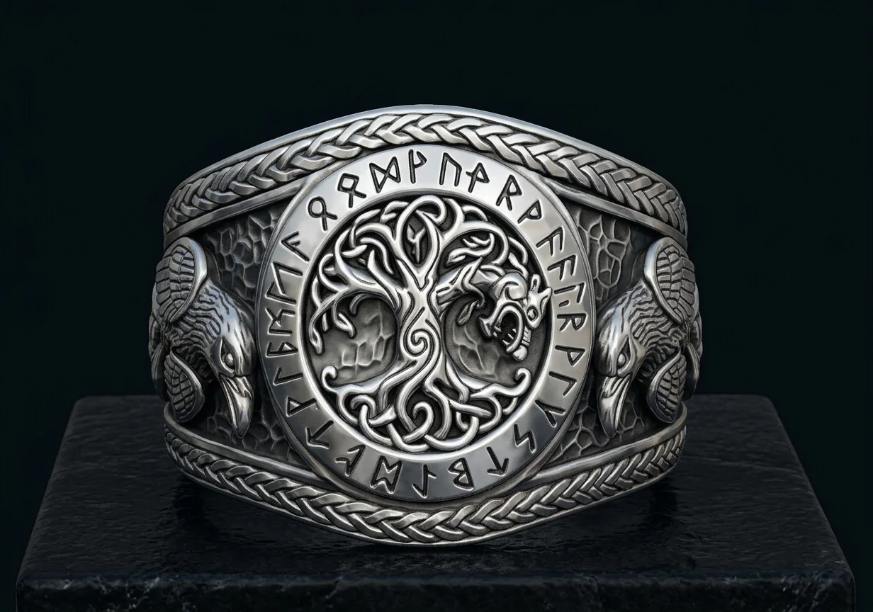 Viking Yggdrasil Tree of Life Ring with Odin's Ravens — view 4