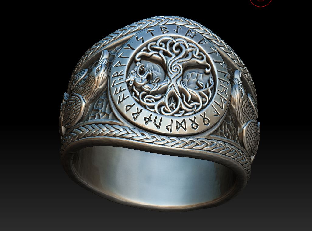 Viking Yggdrasil Tree of Life Ring with Odin's Ravens — view 8