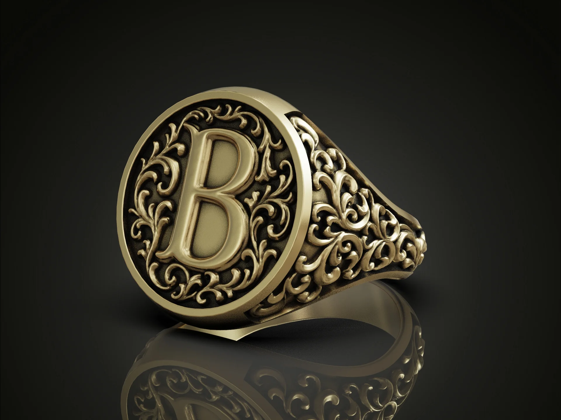 Ornate Initial Signet Ring — view 2