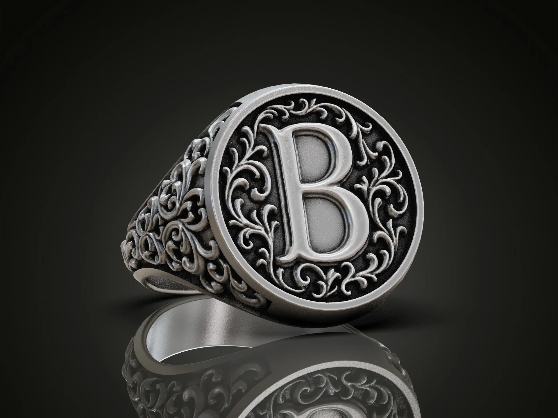 Ornate Initial Signet Ring — view 3