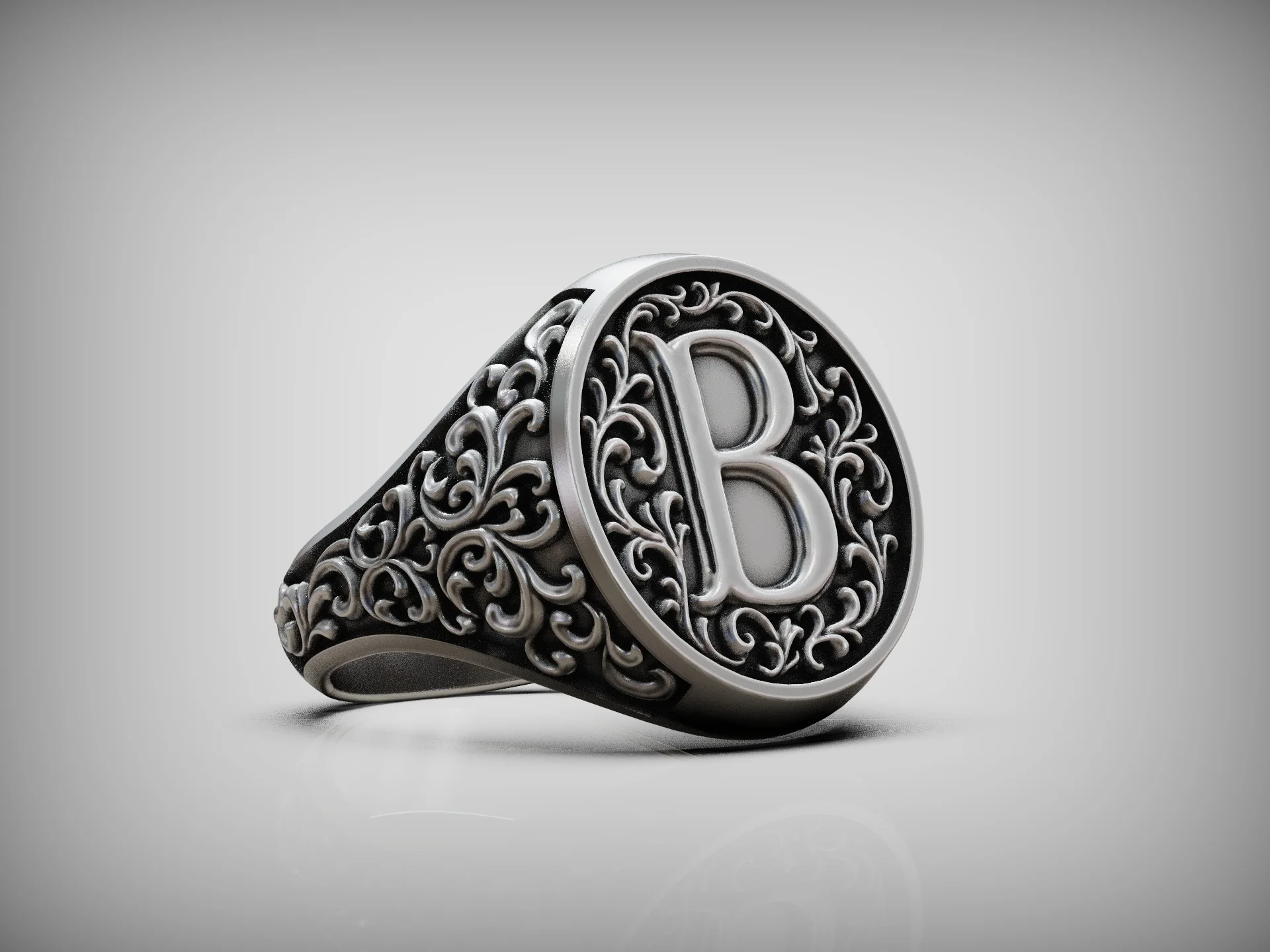 Ornate Initial Signet Ring — view 4