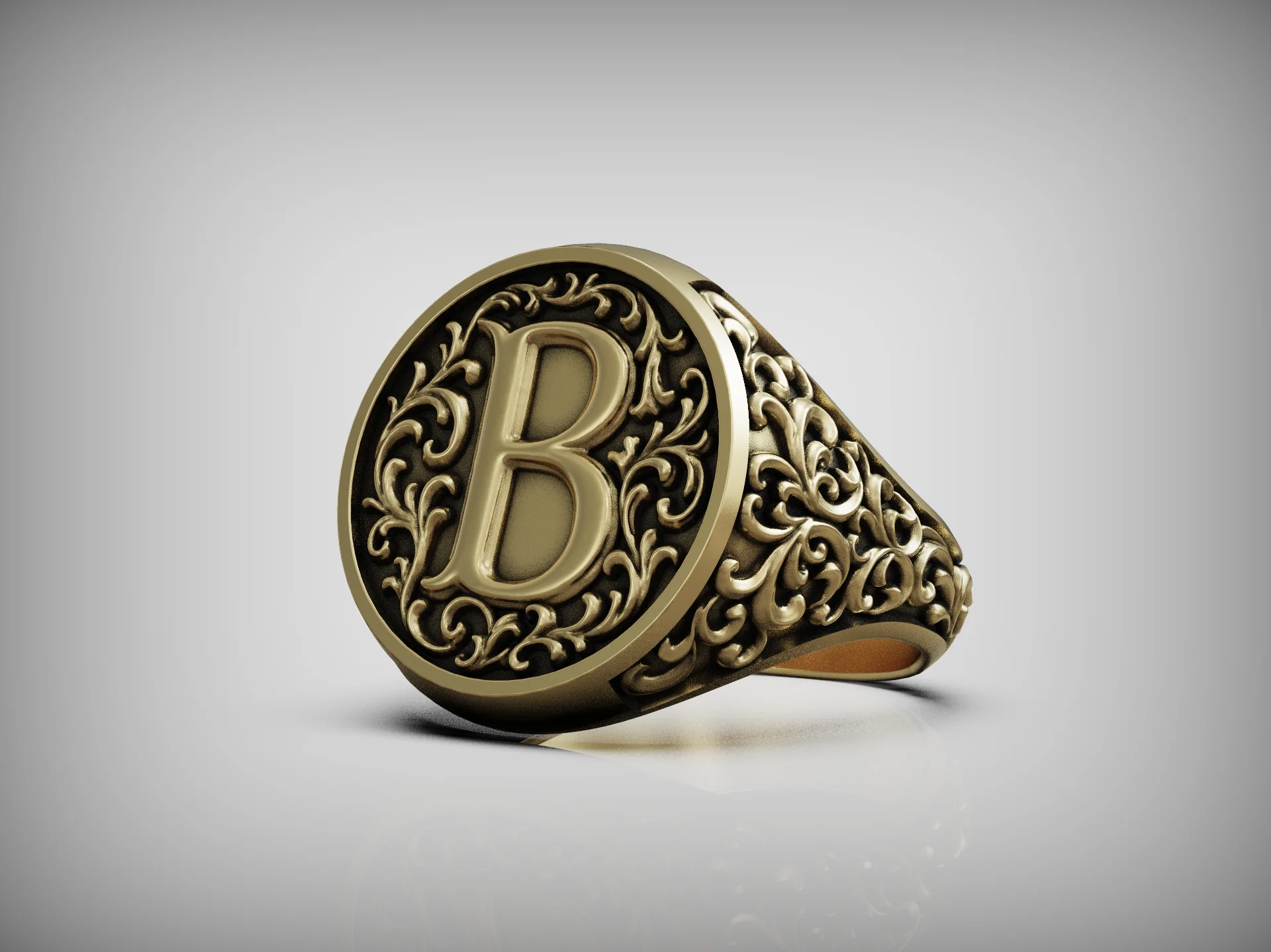 Ornate Initial Signet Ring — view 6