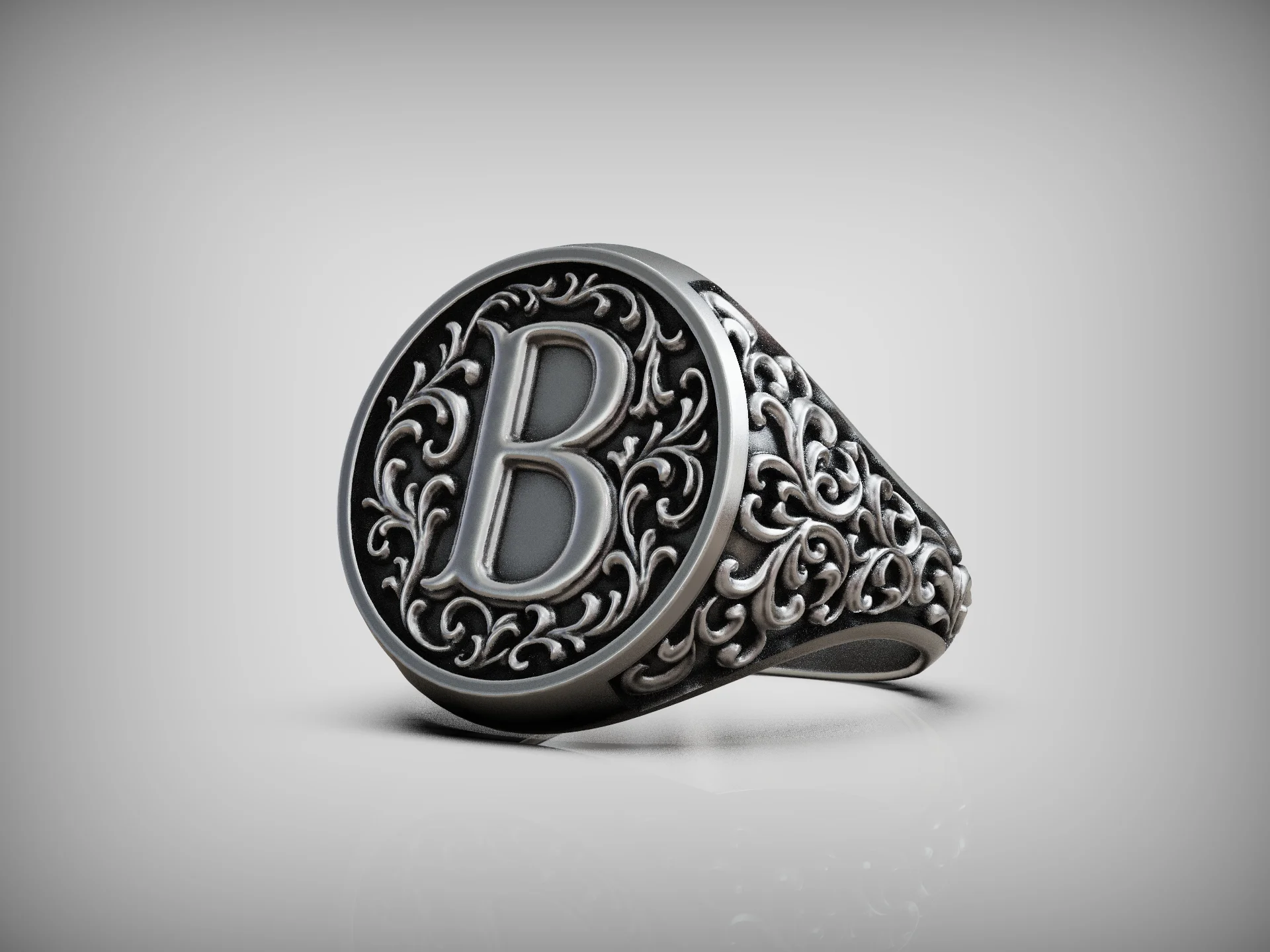 Ornate Initial Signet Ring — view 5