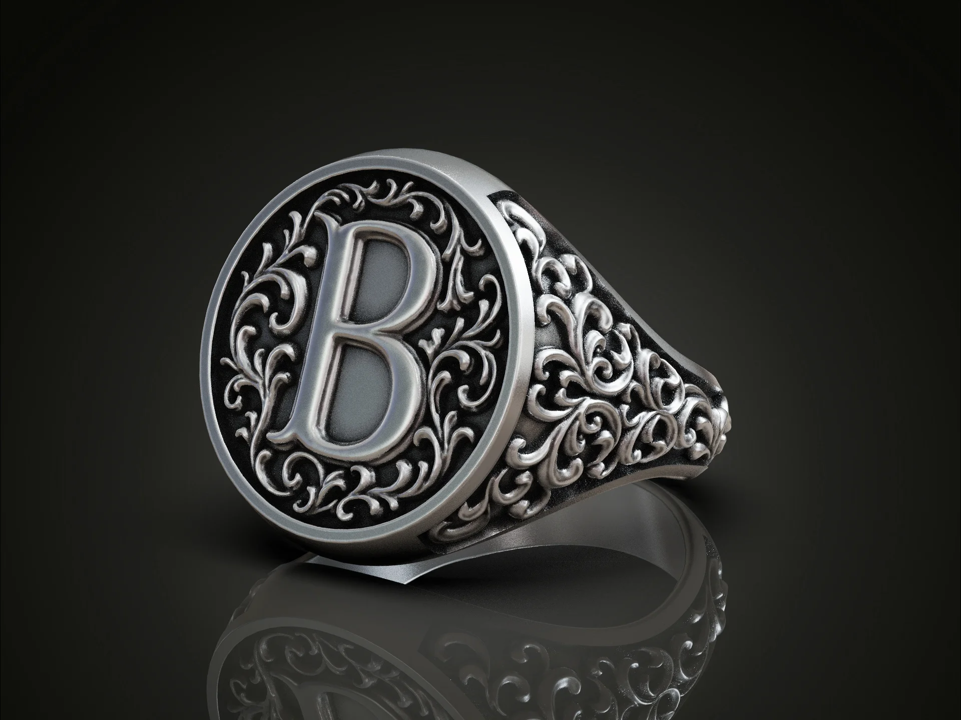 Ornate Initial Signet Ring