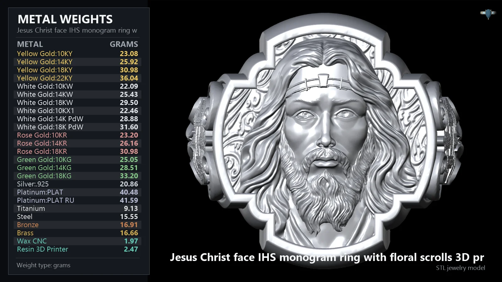 Religious High-Relief Jesus Portrait Signet Ring — view 8