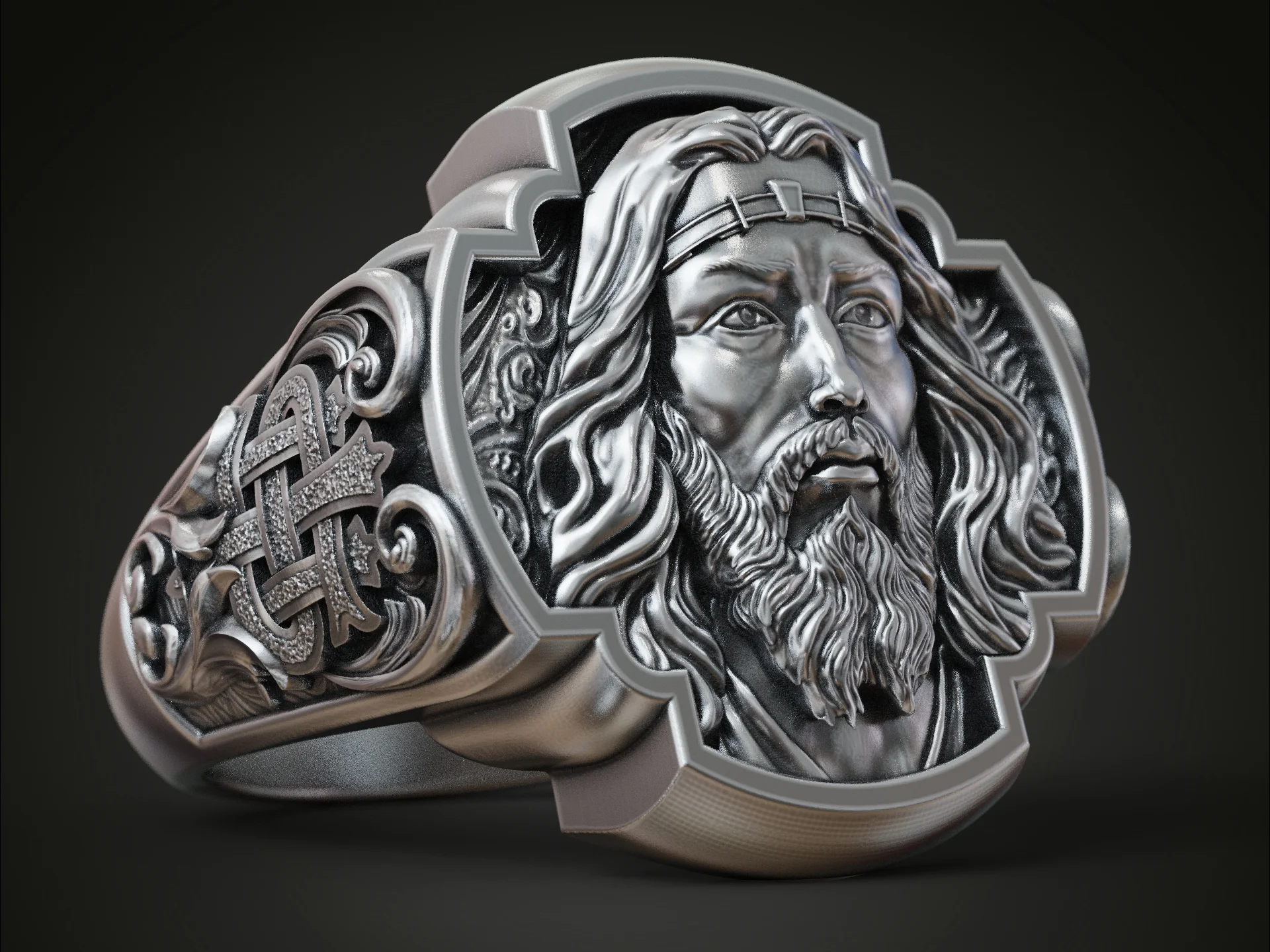Religious High-Relief Jesus Portrait Signet Ring