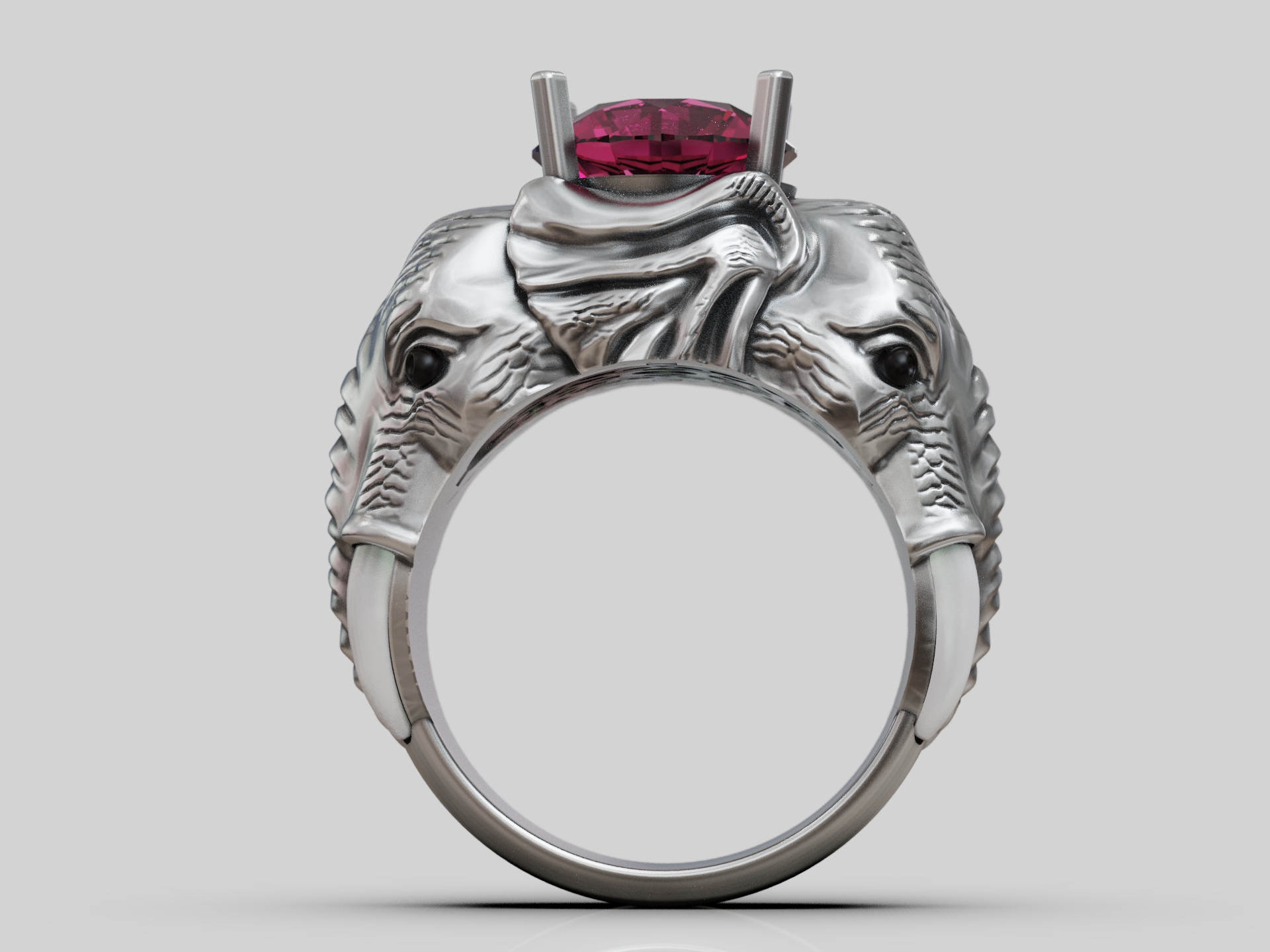 Sculptural Elephant Head Ring with Crown Setting — view 2
