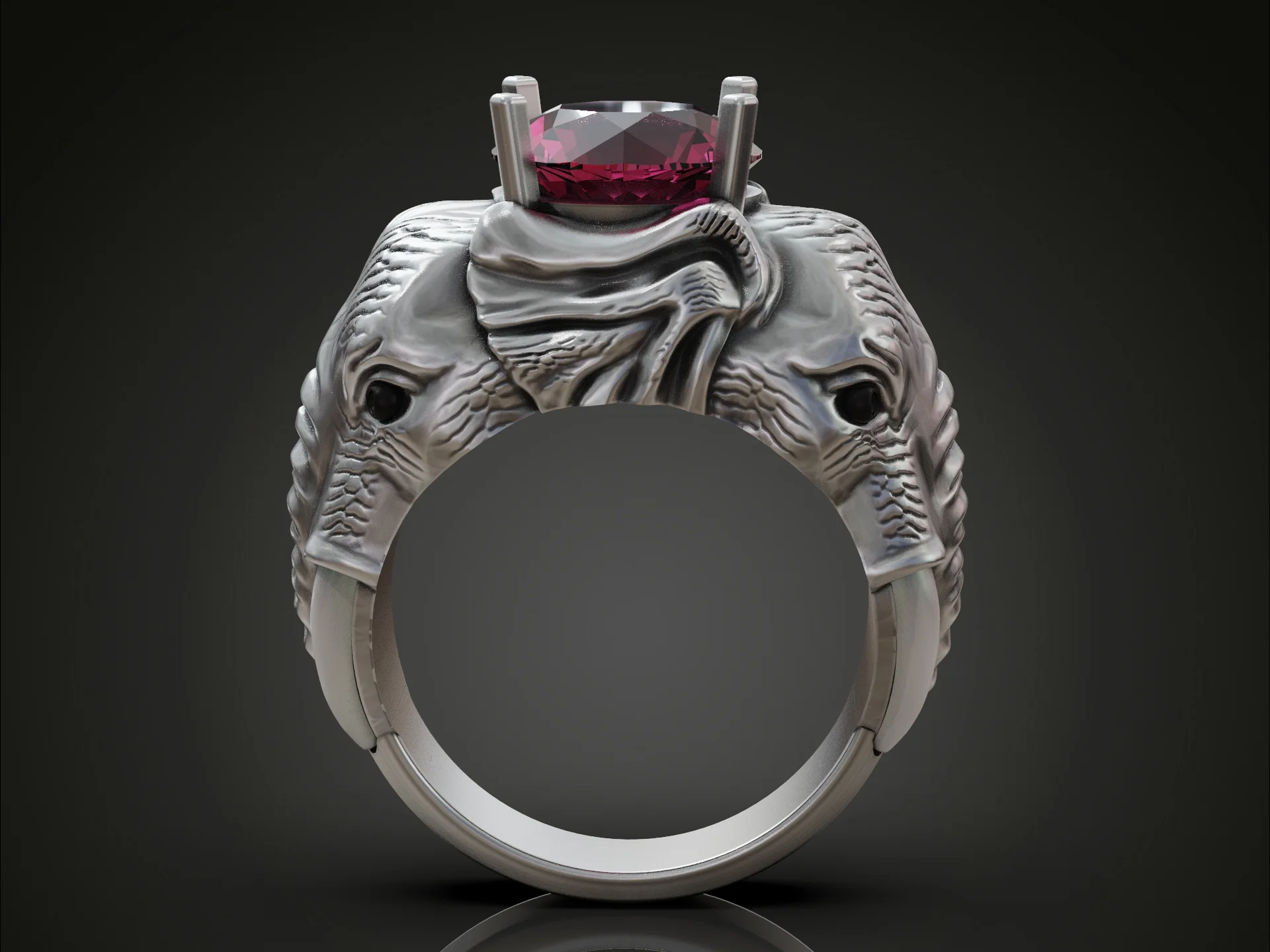 Sculptural Elephant Head Ring with Crown Setting — view 8