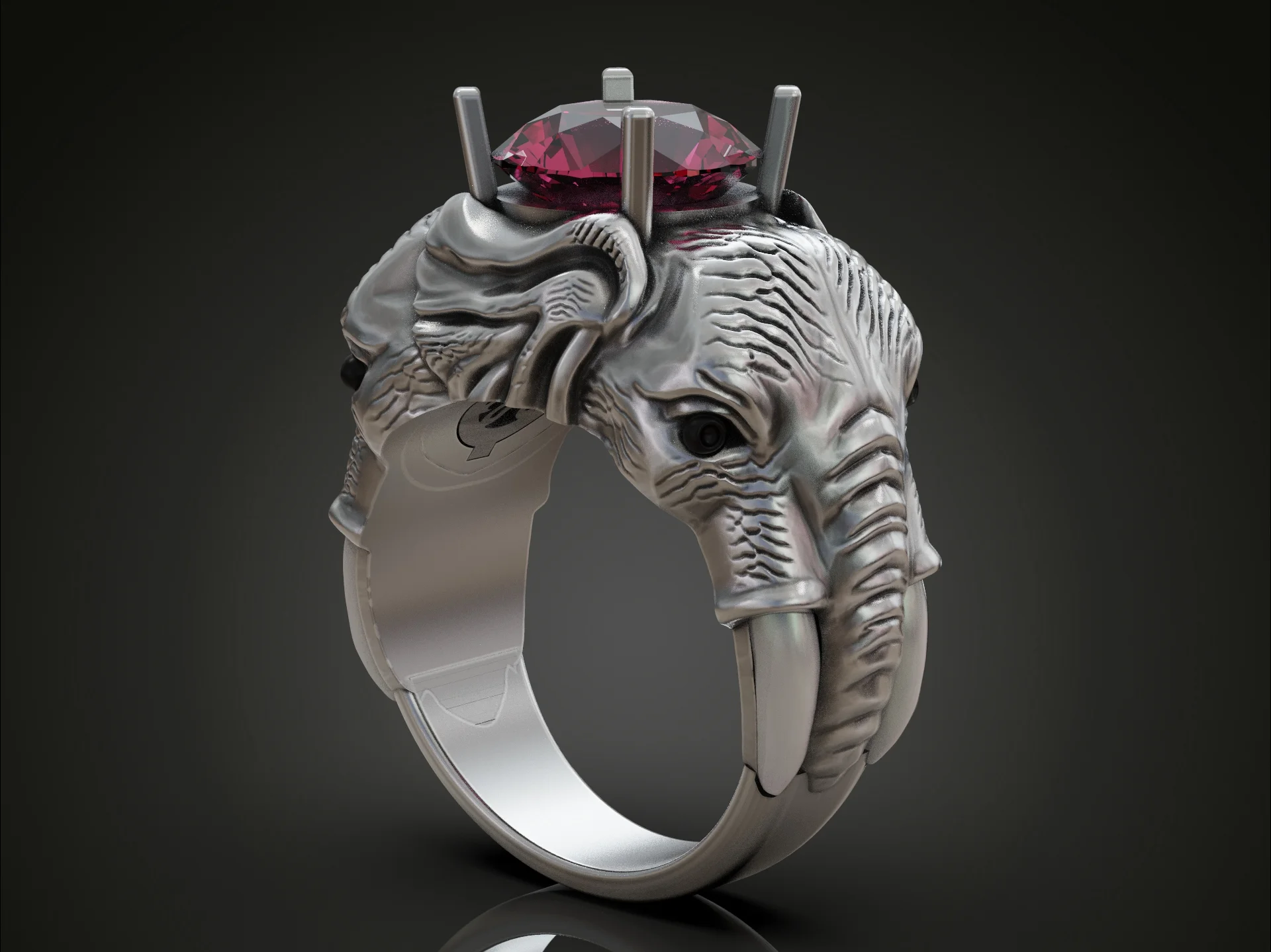 Sculptural Elephant Head Ring with Crown Setting — view 7