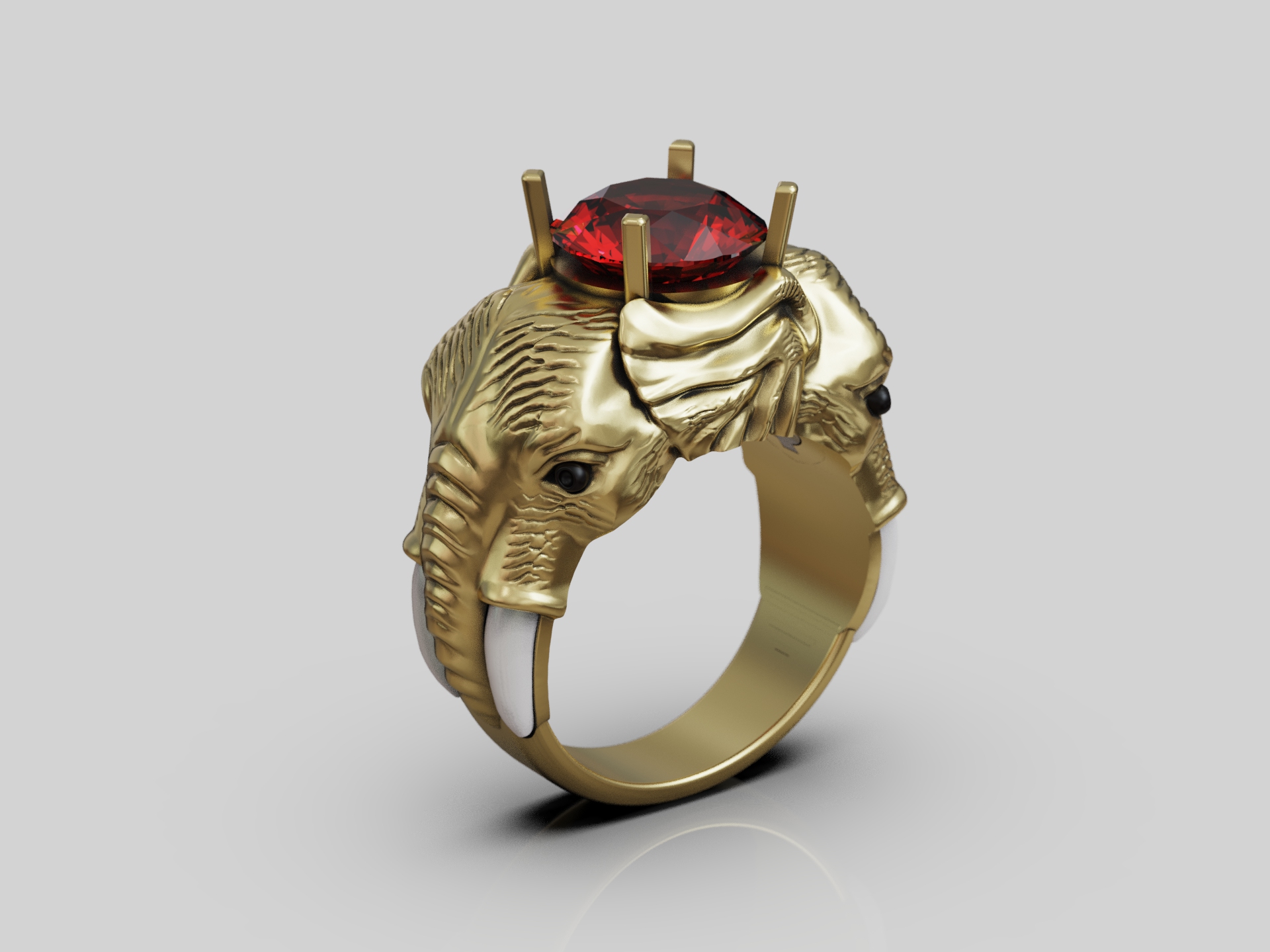 Sculptural Elephant Head Ring with Crown Setting — view 3