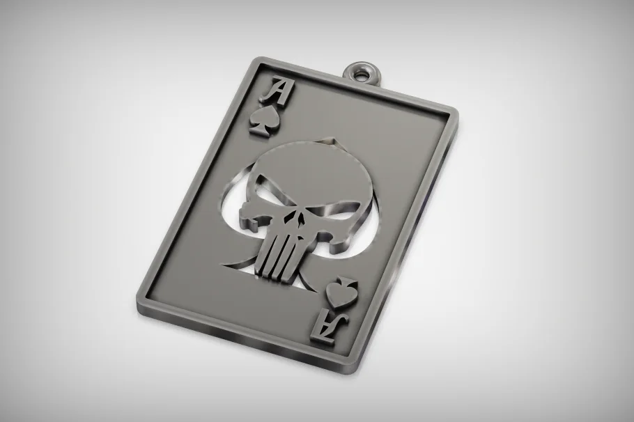 Skull Ace of Spades Playing Card Pendant — view 2