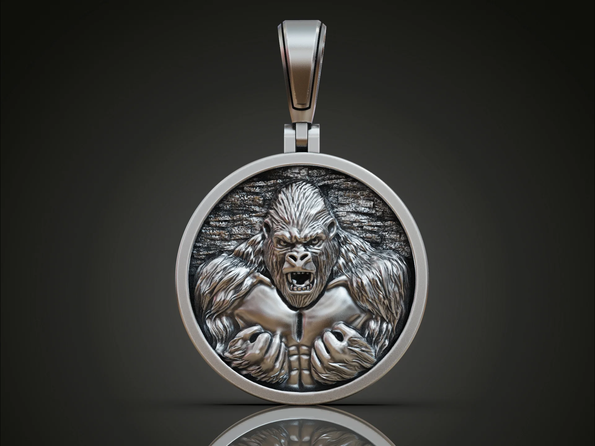 Angry Gorilla Round Medallion Pendant 3D Print Model