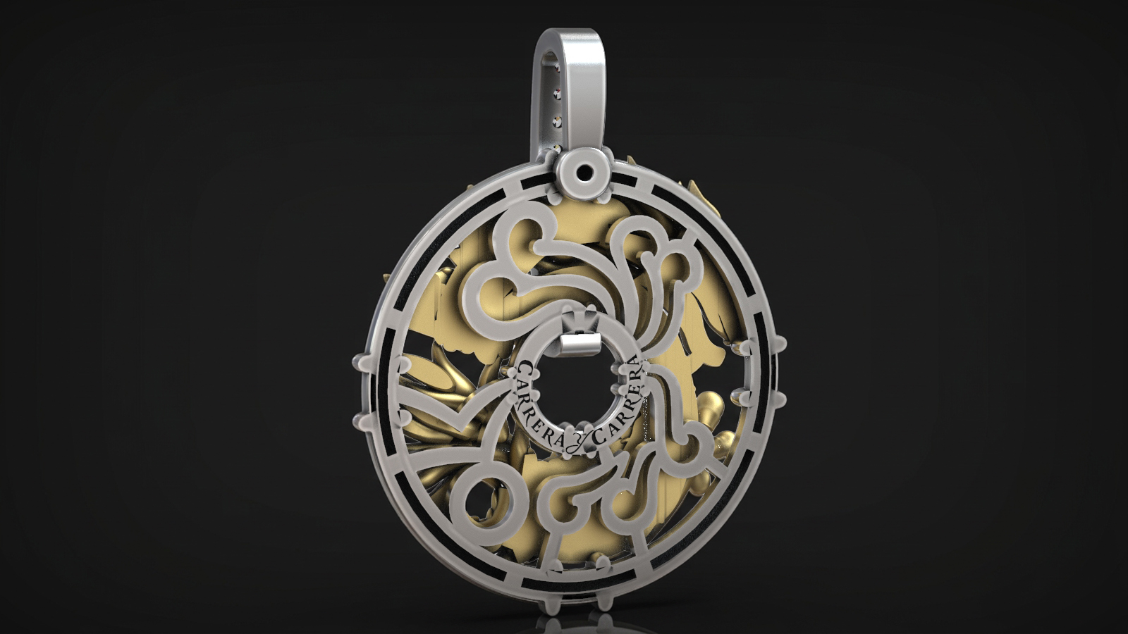 Chinese Circular Pendant with Diamond Bail Oriental Dragon — view 4