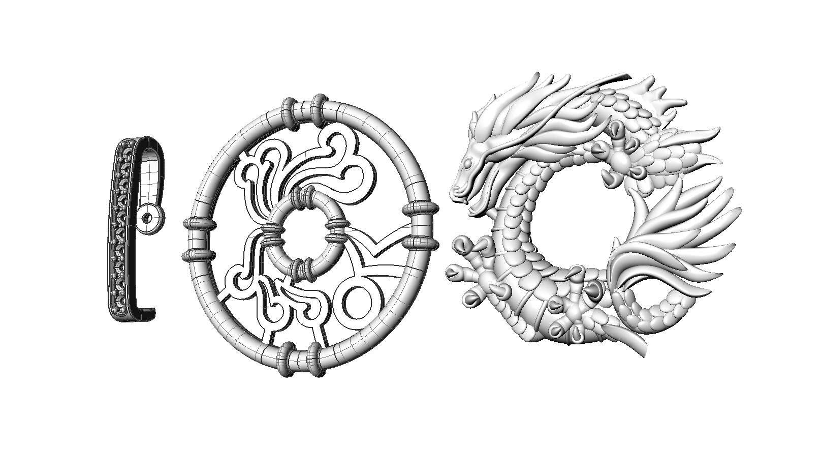 Chinese Circular Pendant with Diamond Bail Oriental Dragon — view 6