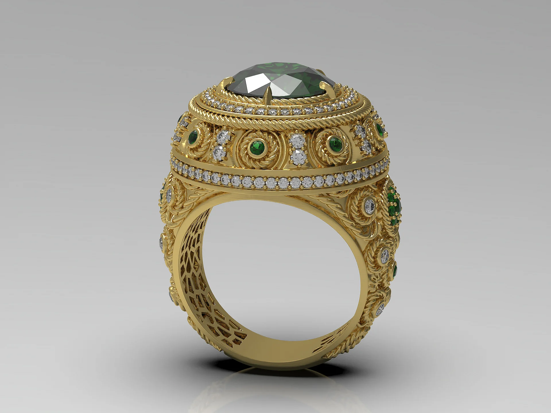 Mens Ring with Large Round Stone 3D Model — view 6