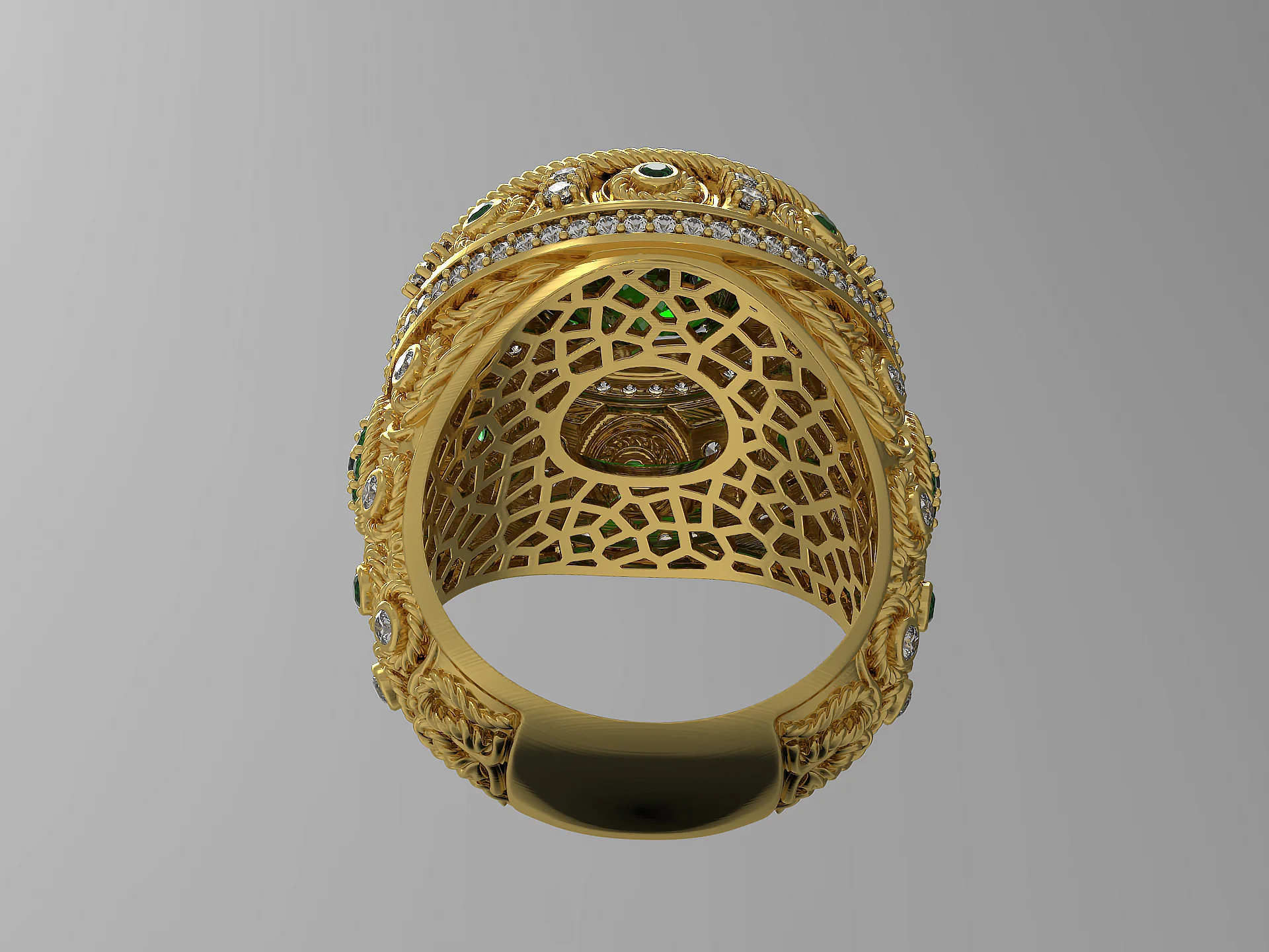 Mens Ring with Large Round Stone 3D Model — view 3
