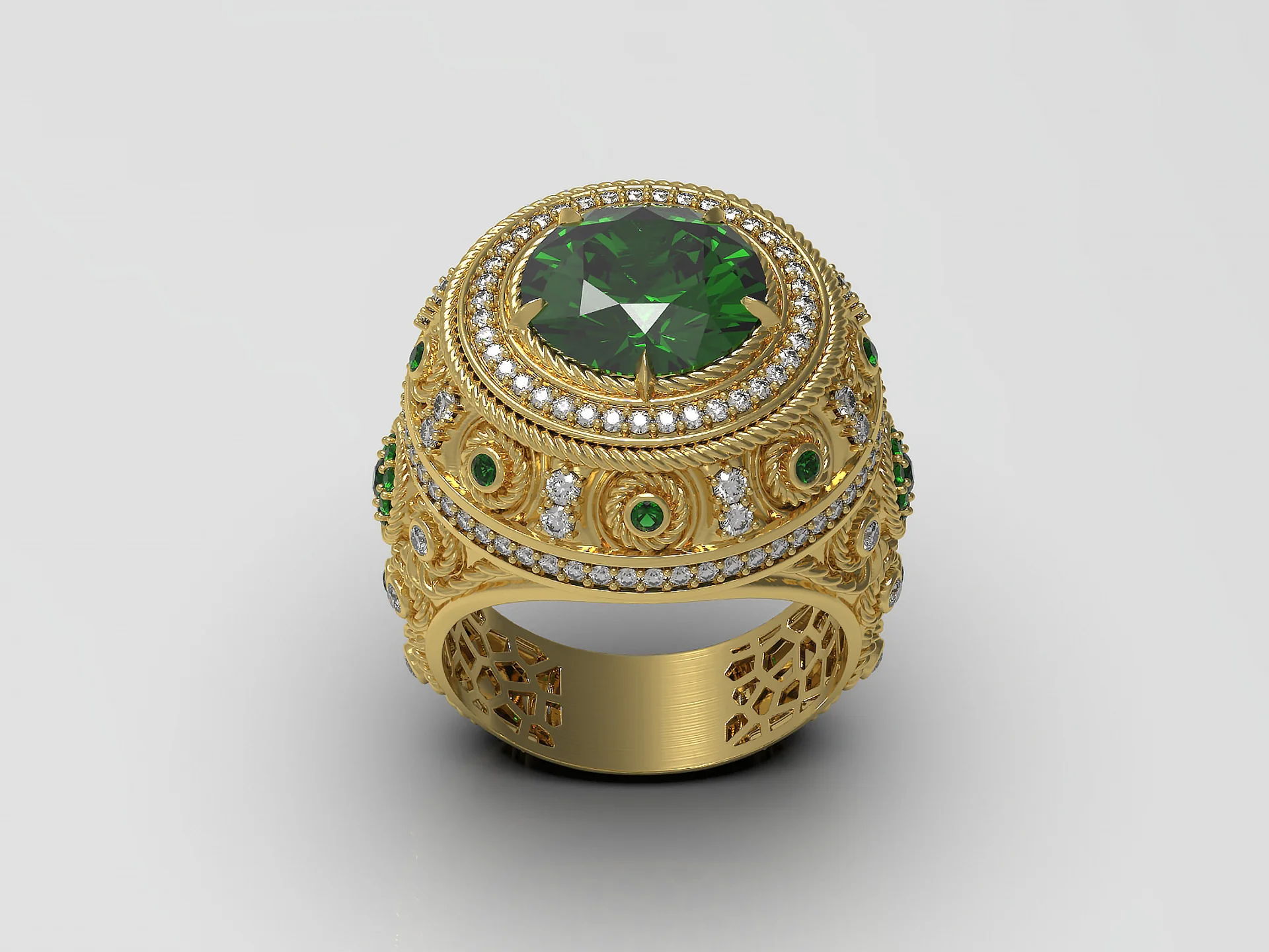 Mens Ring with Large Round Stone 3D Model — view 8