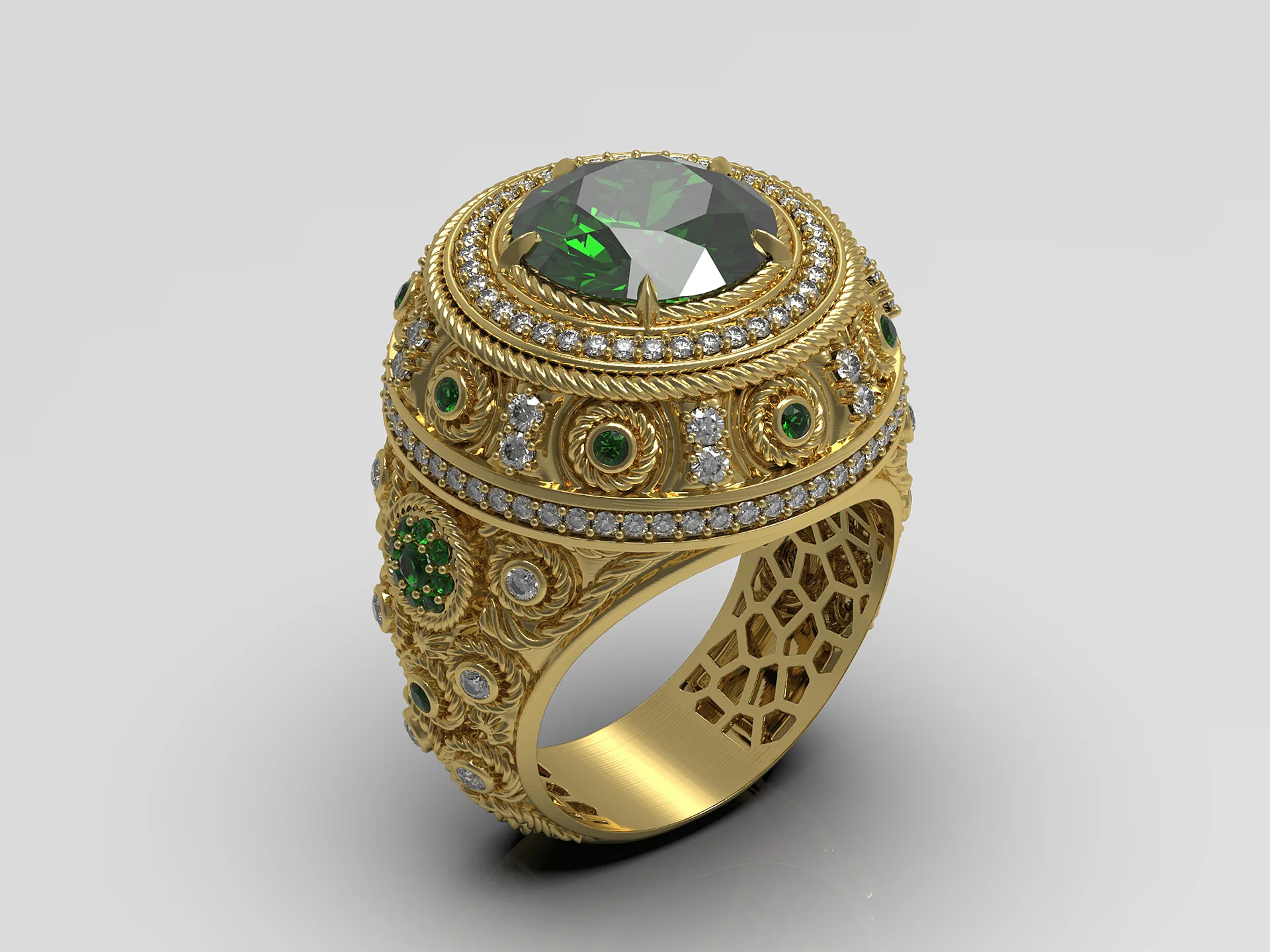 Mens Ring with Large Round Stone 3D Model — view 7