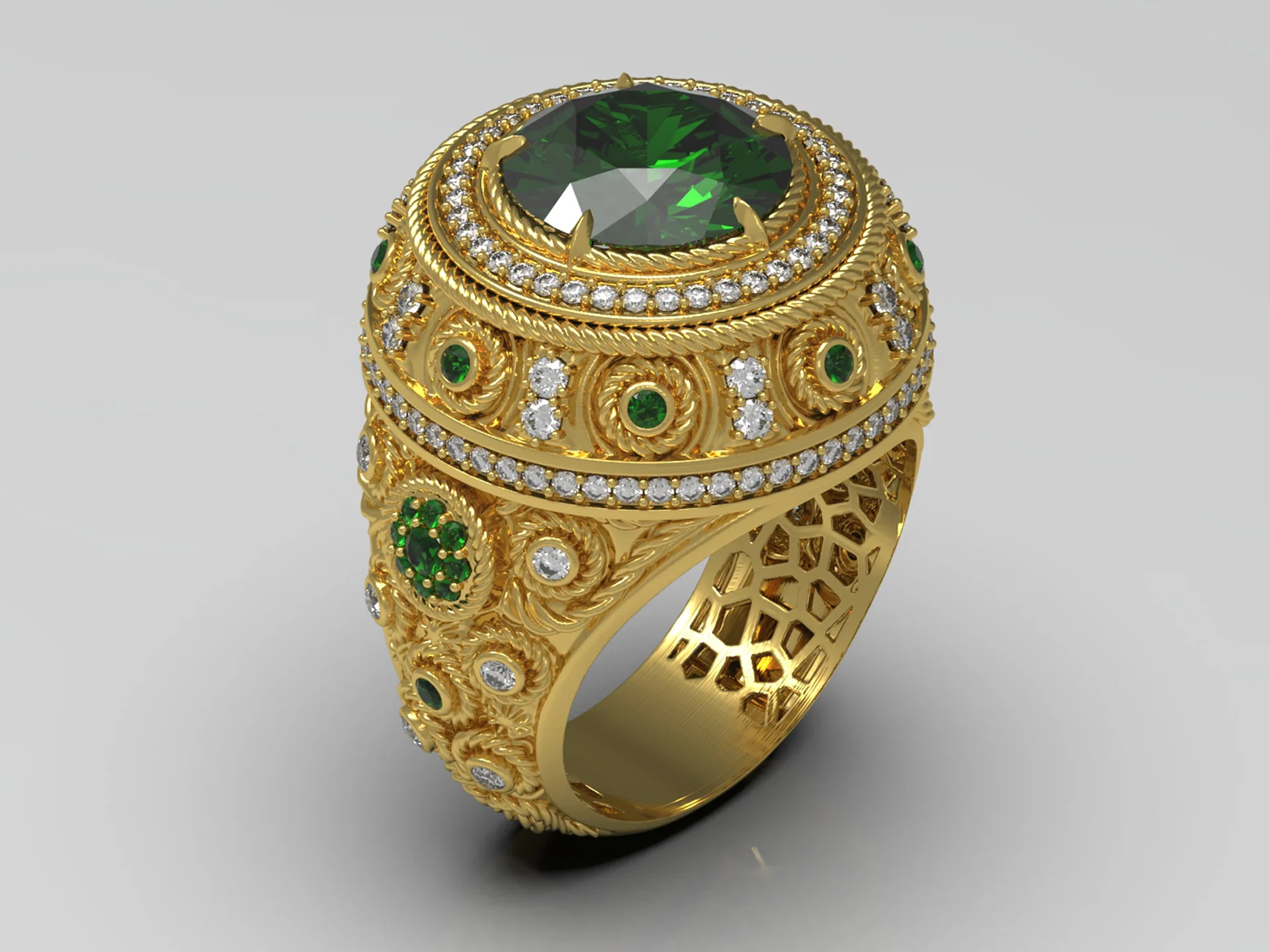 Mens Ring with Large Round Stone 3D Model 3D print model