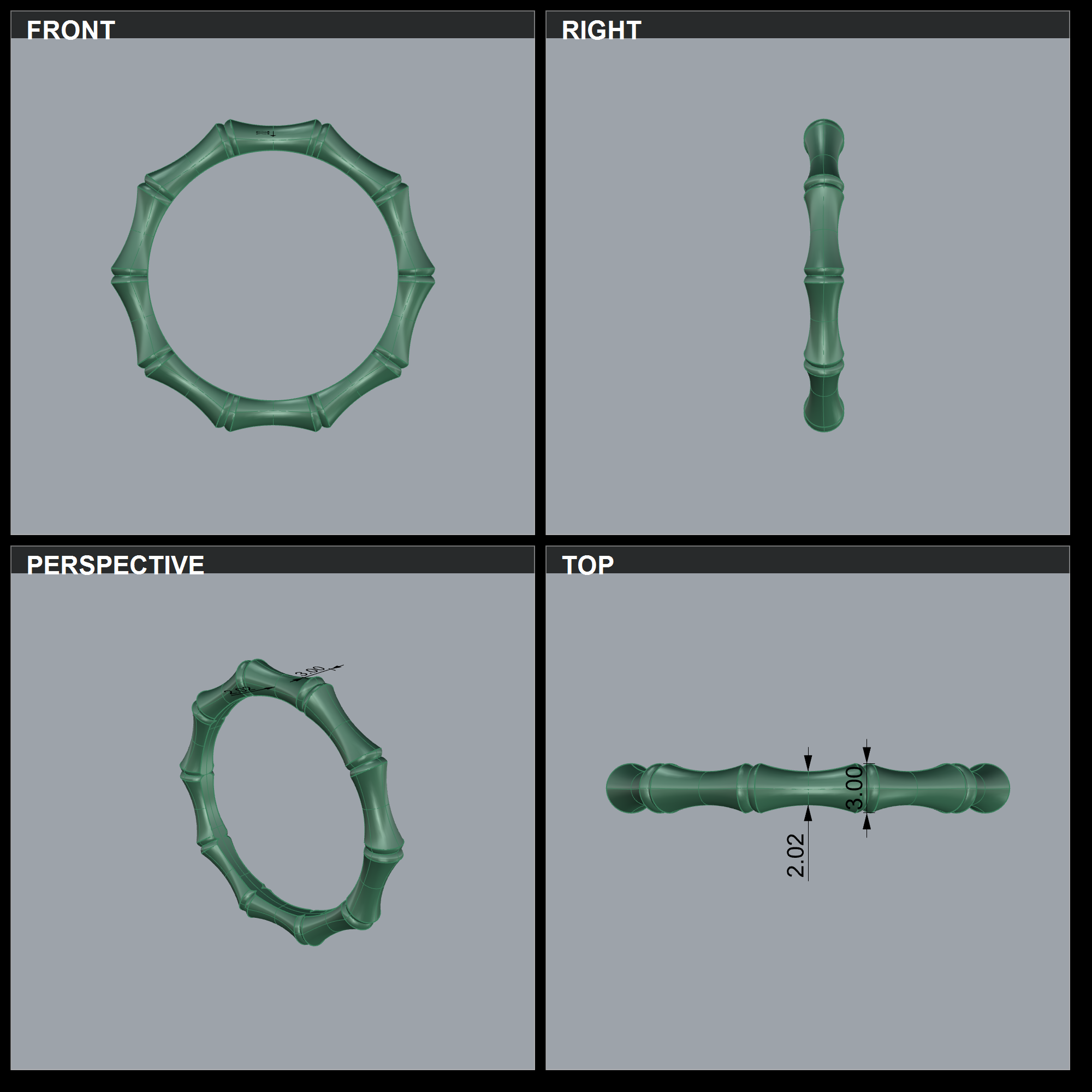 Bamboo Stalk Band Ring 3D MODEL — view 2